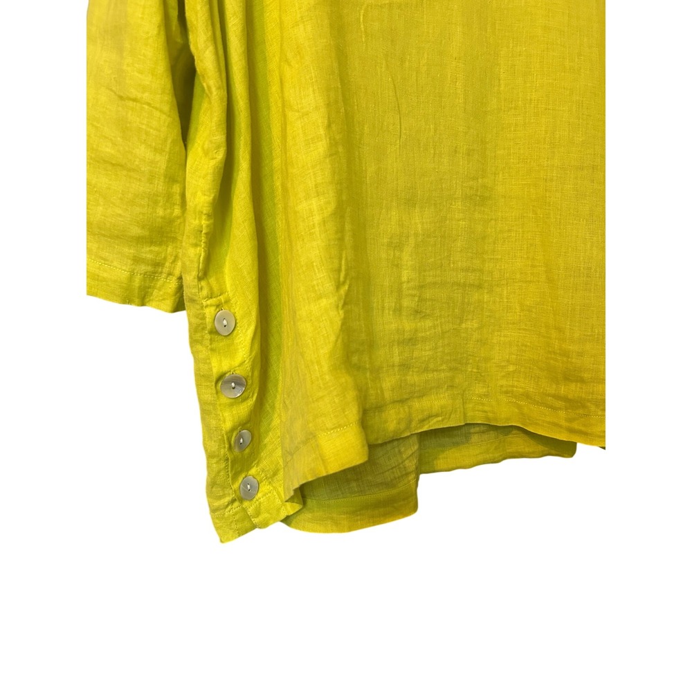Tahari Womens 2X 100% Linen Tunic Top 3/4 Sleeve Side Button Detail Chartreuse - Picture 4 of 7
